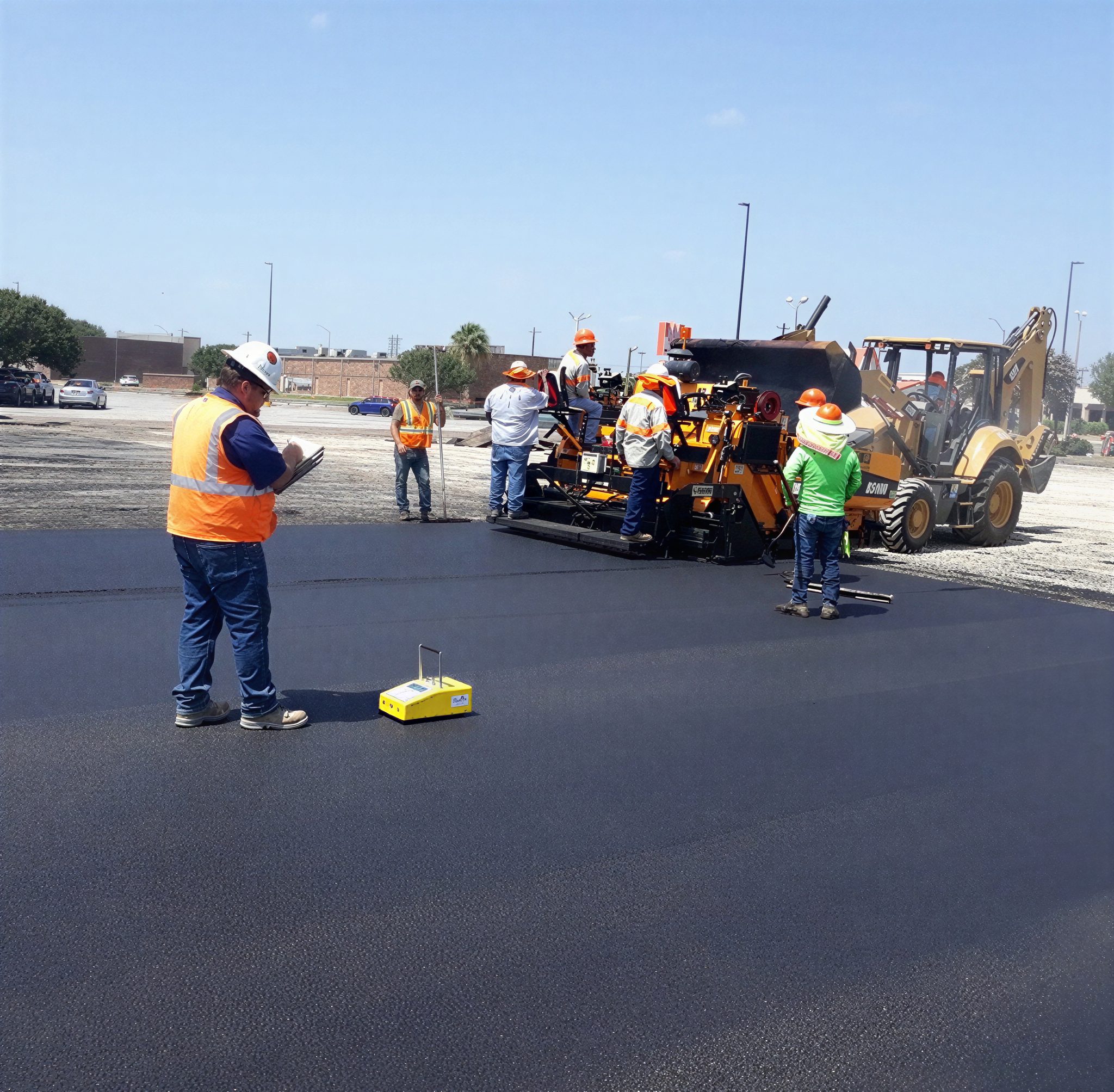 Workers operating heavy machinery on site
