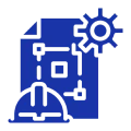 Blueprint, gear, and safety helmet graphic